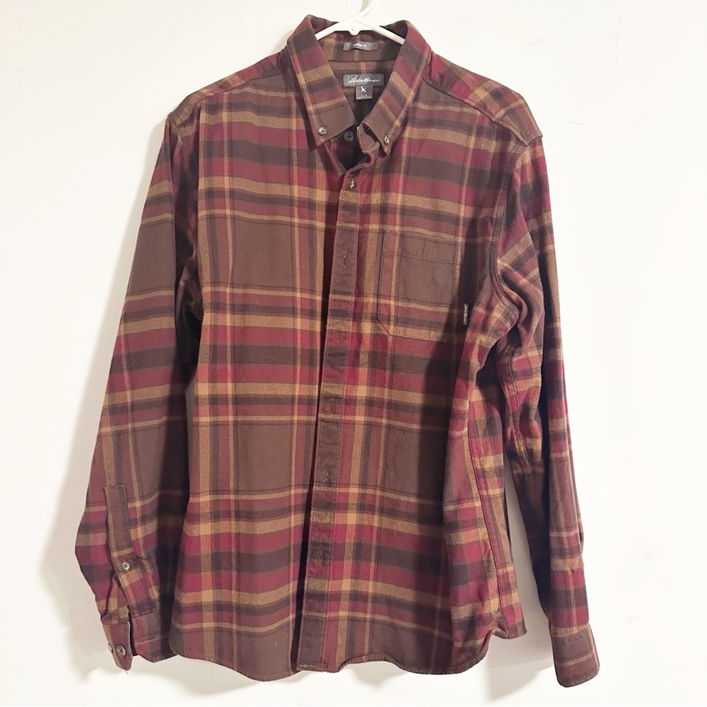 Eddie Bauer Outdoor Cabin Hiking Plaid Button-Down Cotton Shirt